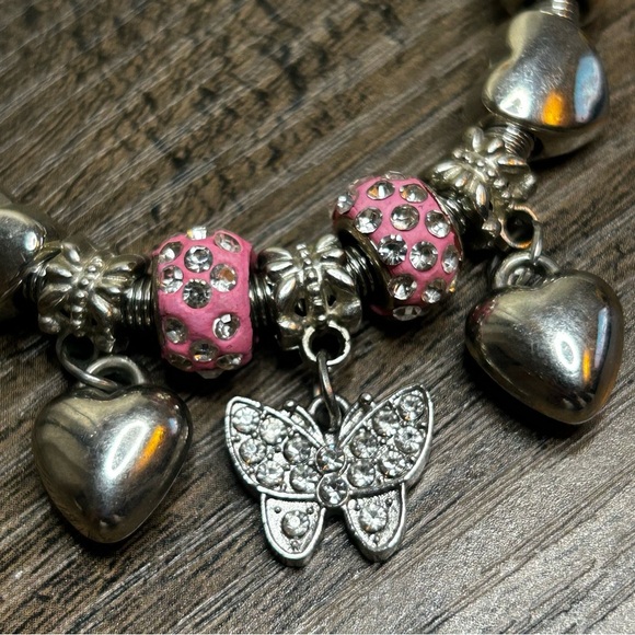 Adorable Silver and Pink Charm Stretch Bracelet - Picture 3 of 3